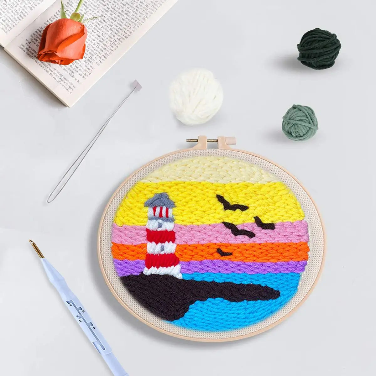 Punch Needle Kit by VelmoraMart – Beginner-friendly punch needle embroidery kit for DIY crafts, handmade art projects, and creative embroidery designs