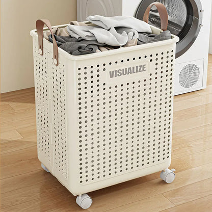 Plastic laundry basket on wheels with large rolling design for clothes, towels, and household storage, durable laundry hamper by VelmoraMart