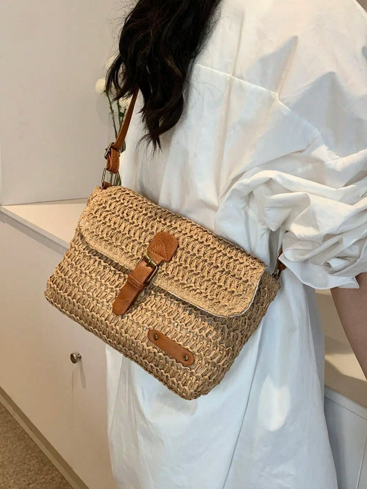 Stylish woven bag for women featuring an elegant woven shoulder bag design perfect for shopping, travel, and summer fashion from VelmoraMart.