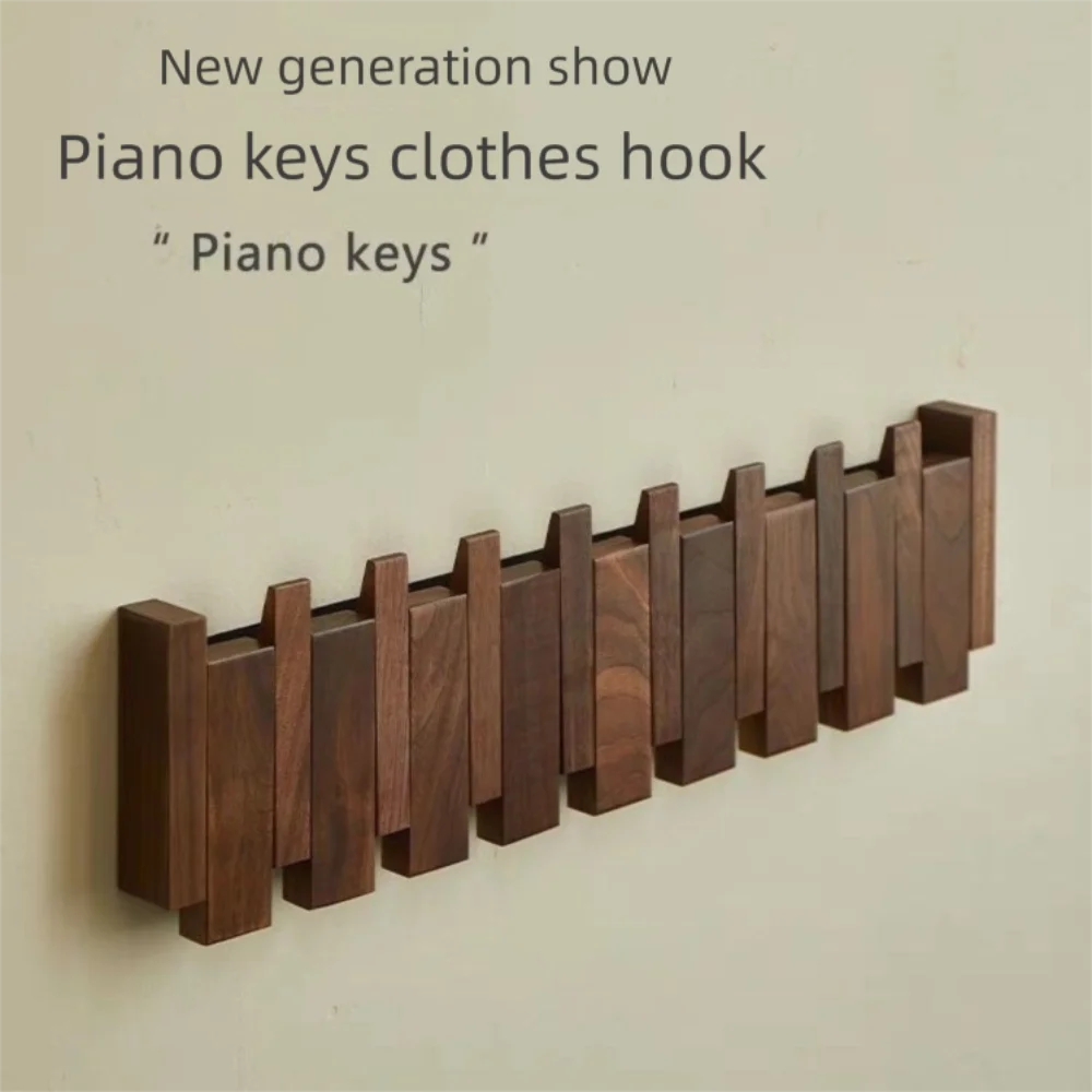 Piano shaped wall mounted wooden coat rack with hidden folding hooks for modern home organization by VelmoraMart.