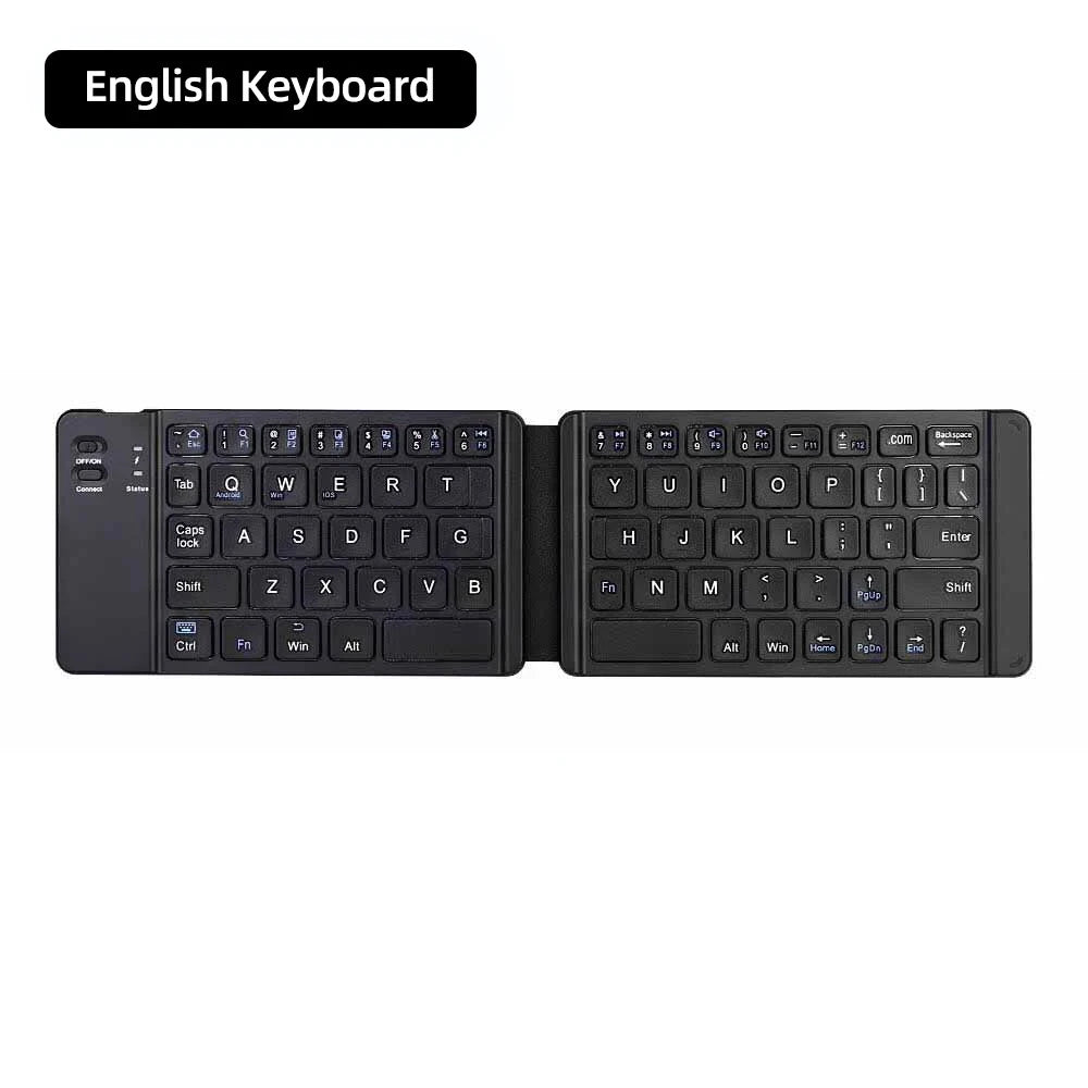 A premium foldable keyboard set up on a mobile desk for travel.