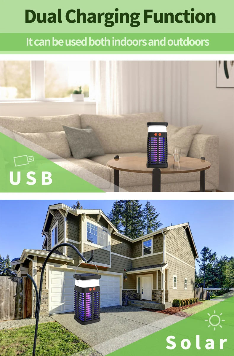 VelmoraMart solar bug zapper providing effective outdoor pest control in a garden setting
