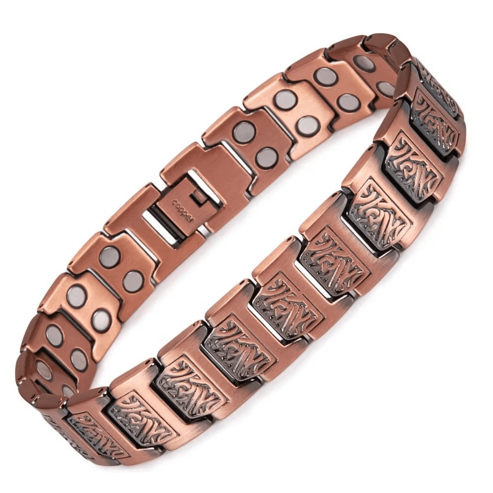 Copper bracelet with magnetic properties on a white background