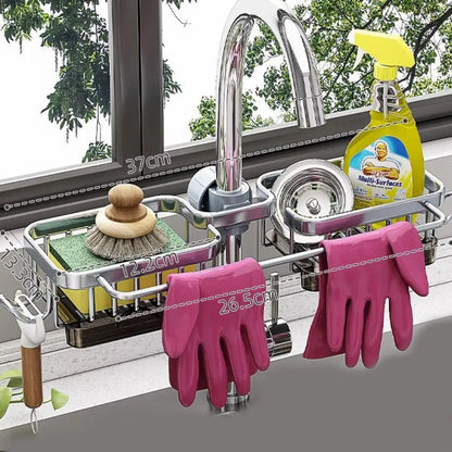 Kitchen sink organizer faucet storage rack by VelmoraMart for keeping soap, sponges, brushes and kitchen sink essentials neatly organized