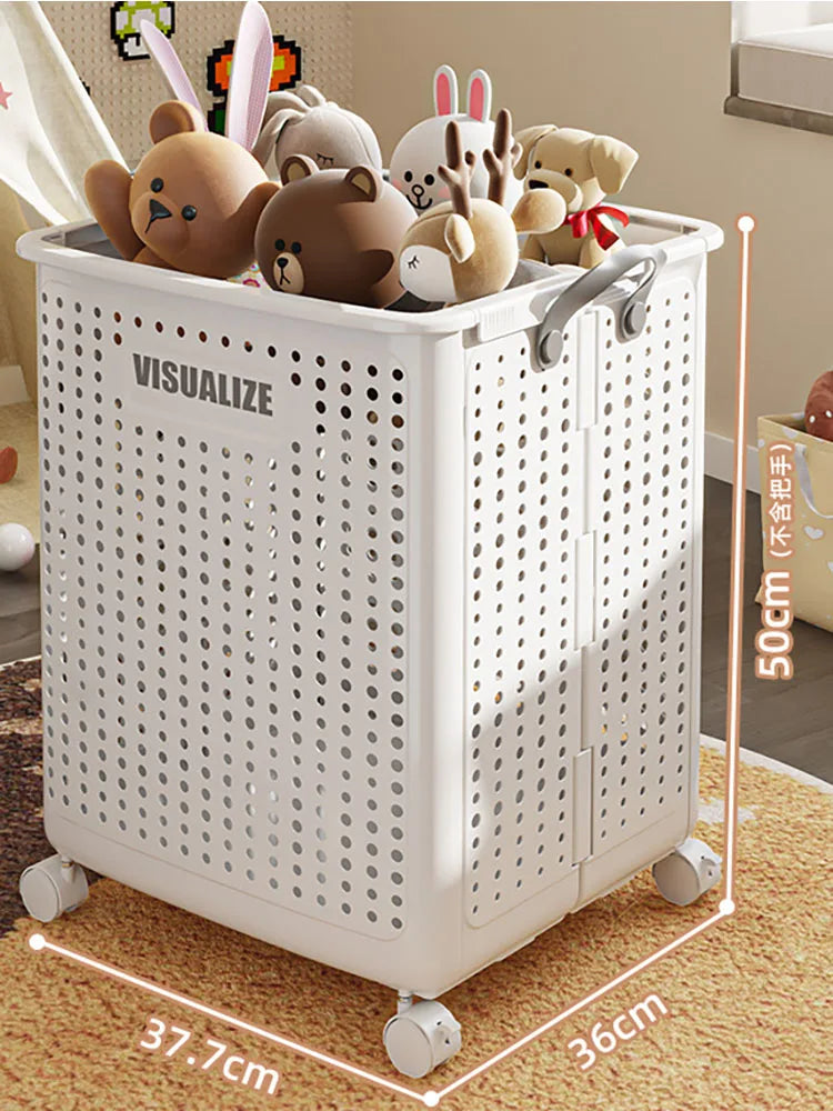 Plastic laundry basket on wheels with large rolling design for clothes, towels, and household storage, durable laundry hamper by VelmoraMart