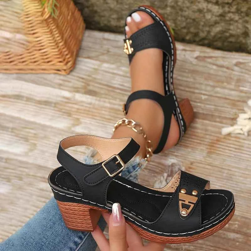 Block Heel Sandals for Women - Stylish Black & Nude Block Heel Shoes