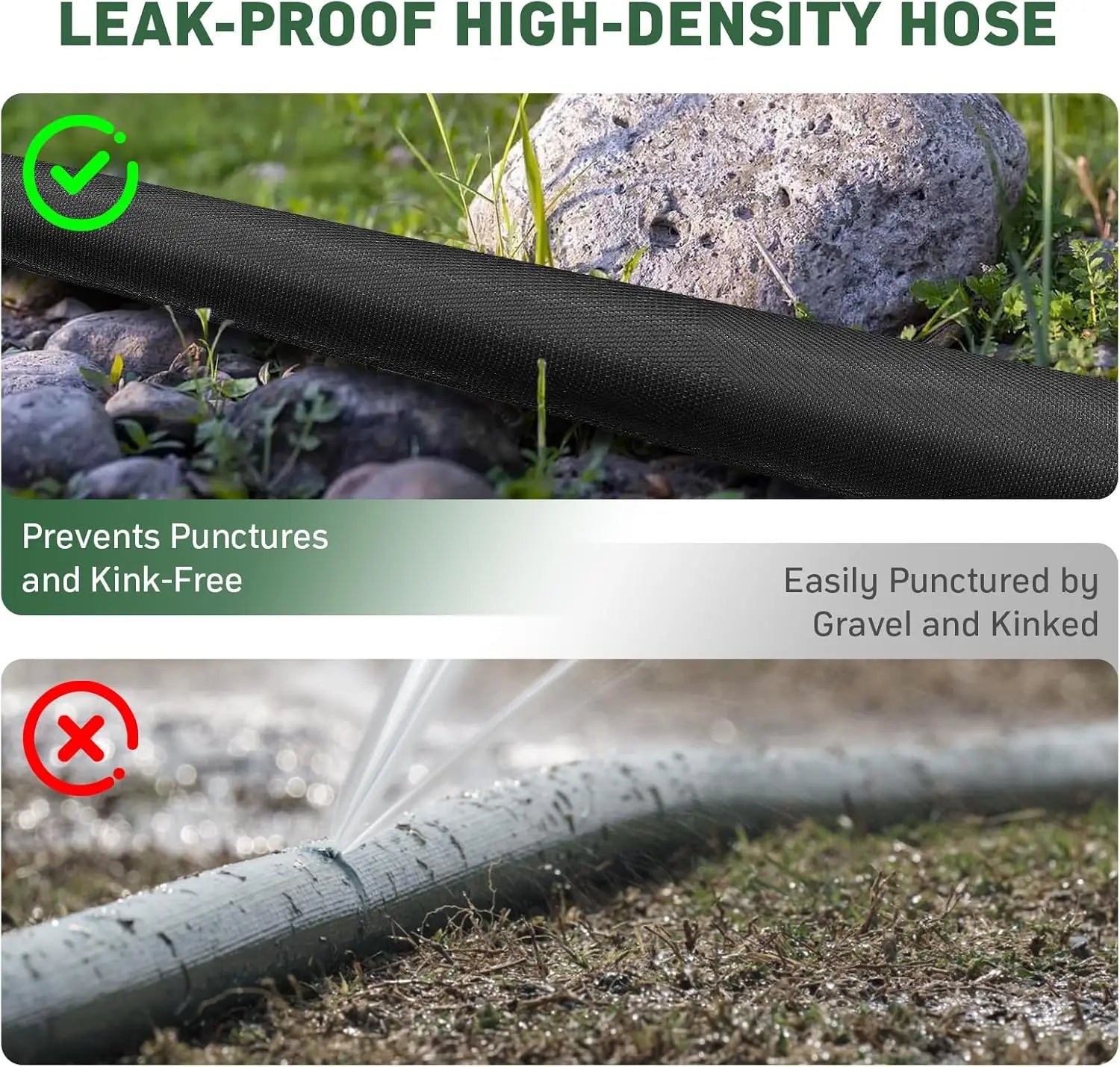Person using a 50ft garden hose to water garden plants