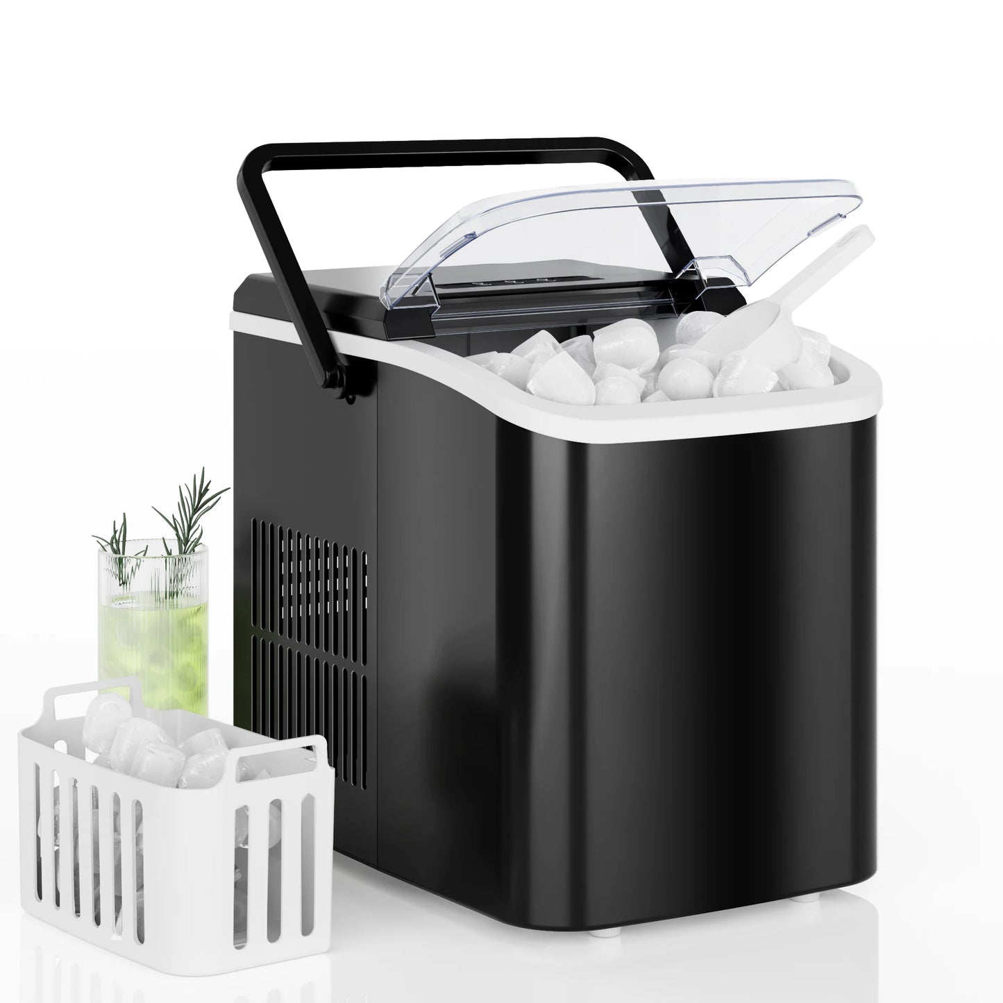 Portable nugget ice machine producing soft chewable ice for home kitchens, coffee bars, and entertaining by VelmoraMart.