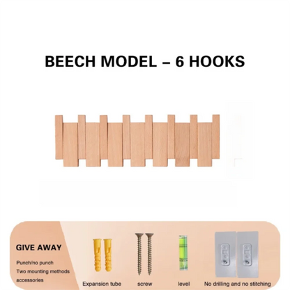Piano shaped wall mounted wooden coat rack with hidden folding hooks for modern home organization by VelmoraMart.