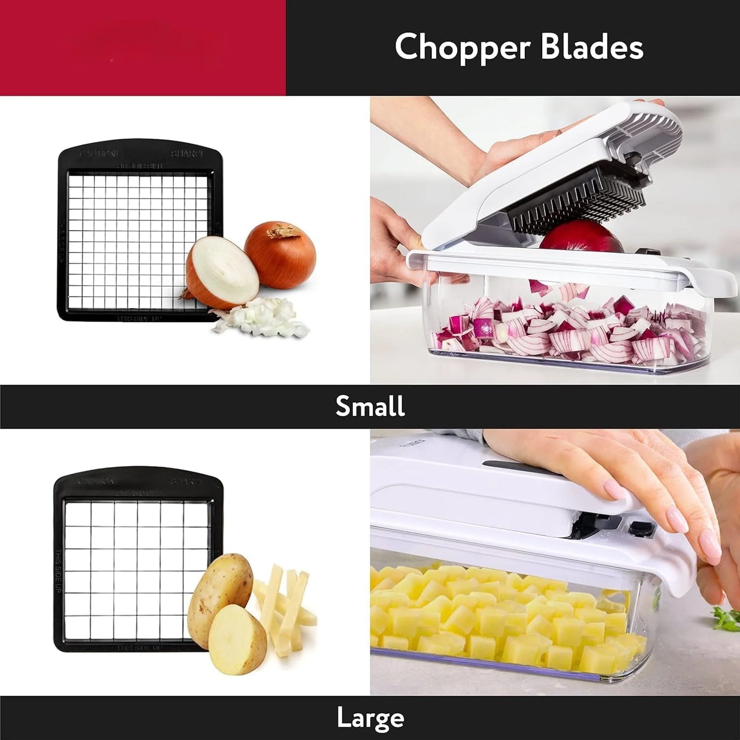 Multifunctional vegetable food cutter slicing fresh zucchini on a kitchen counter
