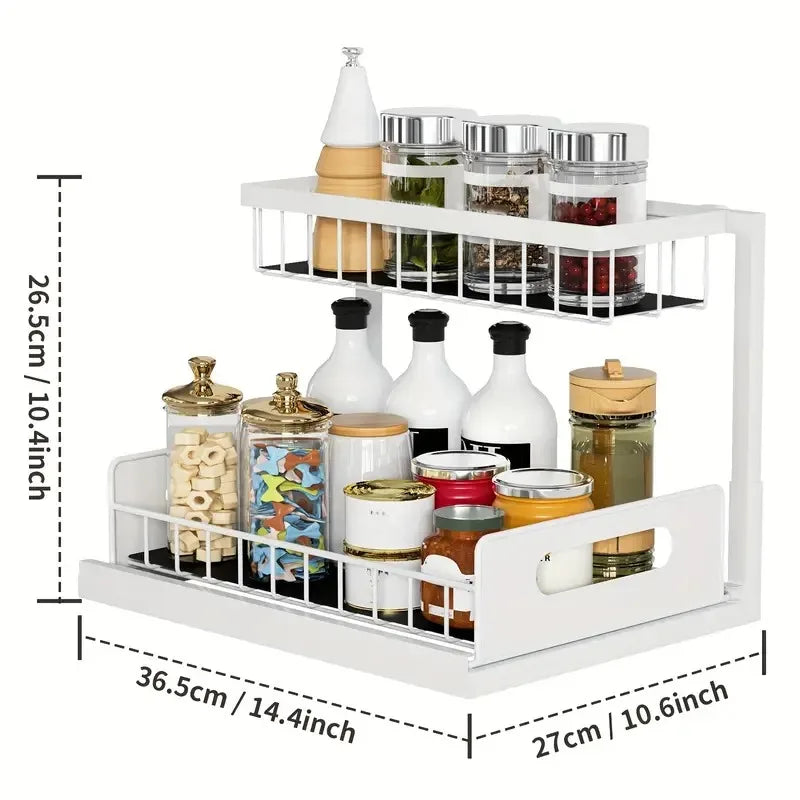 Under kitchen sink organizer with 2-tier sliding drawers for kitchen and bathroom storage, pull-out cabinet organizer for cleaning supplies by VelmoraMart