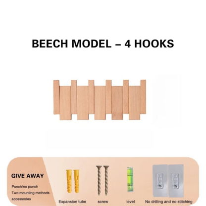Piano shaped wall mounted wooden coat rack with hidden folding hooks for modern home organization by VelmoraMart.