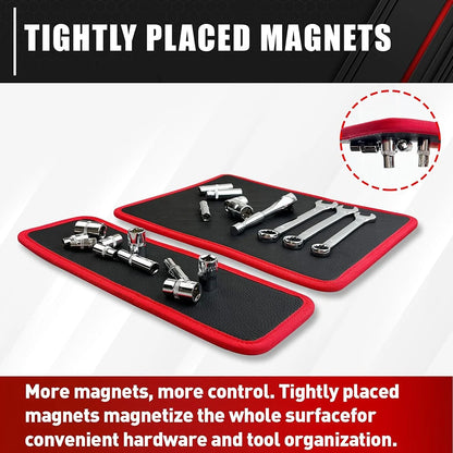 VelmoraMart magnetic tool holder mat securely holding metal hand tools on a workbench.