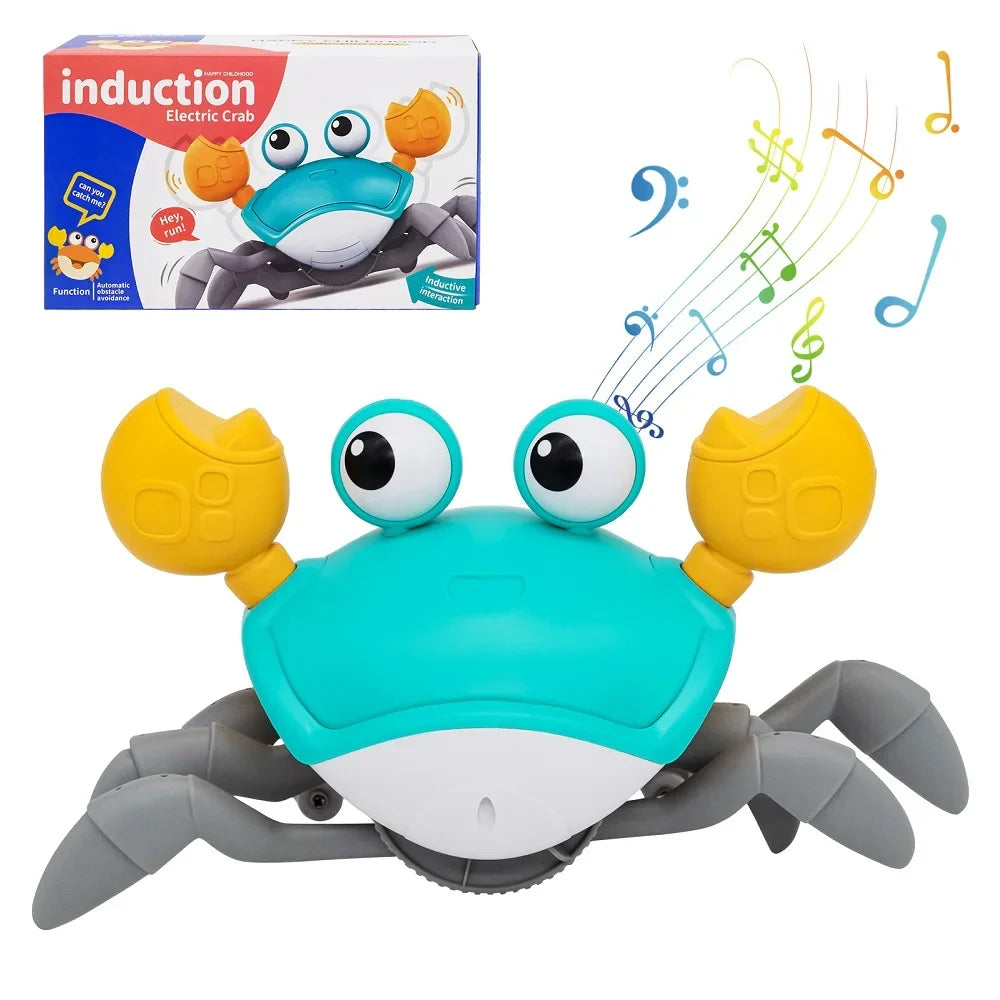 Interactive dancing crab toy for kids with music, crawling action, colorful lights, and obstacle avoidance from VelmoraMart