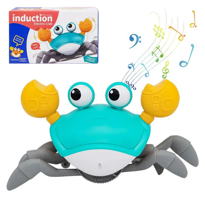 Interactive dancing crab toy for kids with music, crawling action, colorful lights, and obstacle avoidance from VelmoraMart