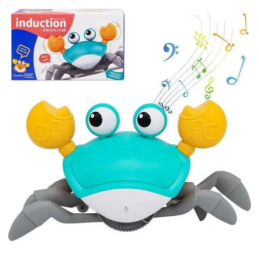 Interactive dancing crab toy for kids with music, crawling action, colorful lights, and obstacle avoidance from VelmoraMart