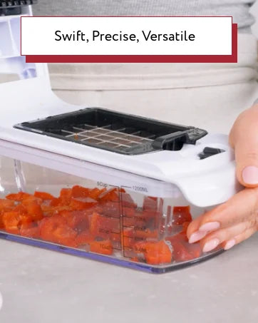 Manual vegetable food cutter with interchangeable stainless steel dicing blades