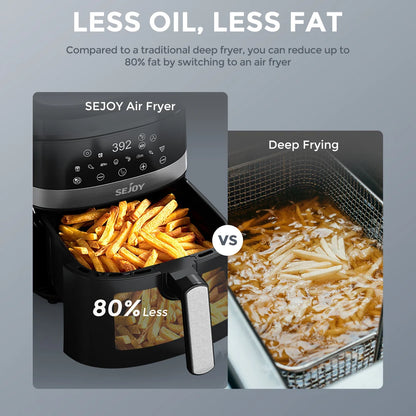 Close up of crispy food inside a 6qt air fryer basket