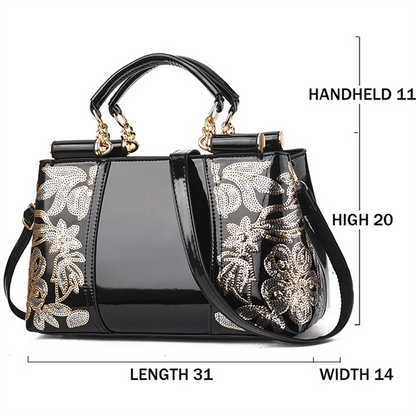 A woman holding a premium VelmoraMart leather bag for women, showcasing its elegant design and high-quality finish.