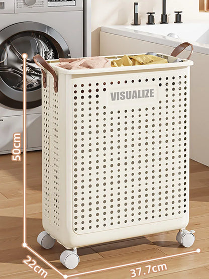 Plastic laundry basket on wheels with large rolling design for clothes, towels, and household storage, durable laundry hamper by VelmoraMart
