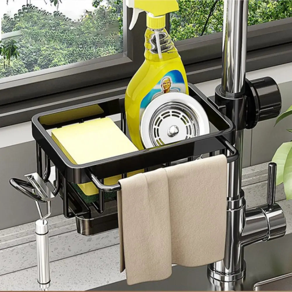 Kitchen sink organizer faucet storage rack by VelmoraMart for keeping soap, sponges, brushes and kitchen sink essentials neatly organized