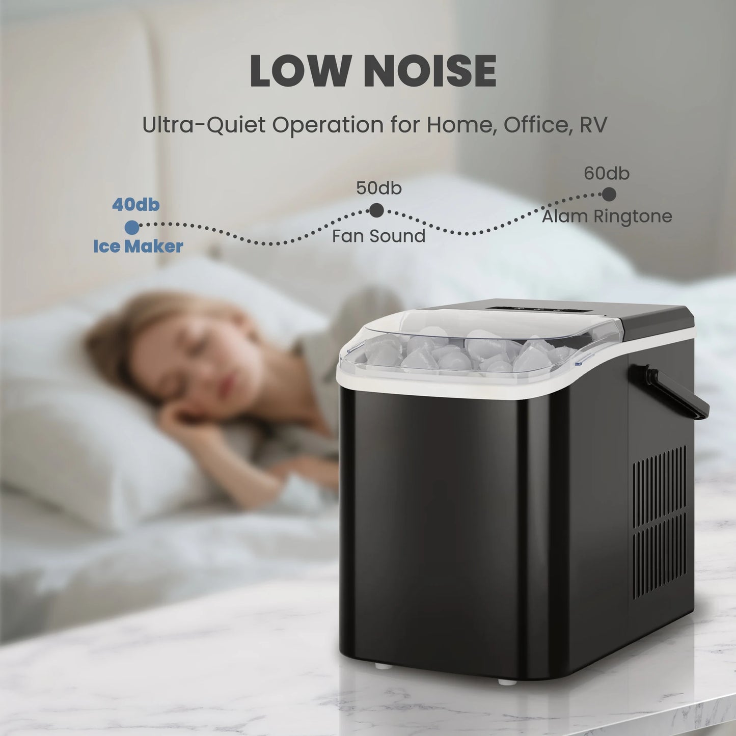 Portable nugget ice machine producing soft chewable ice for home kitchens, coffee bars, and entertaining by VelmoraMart.