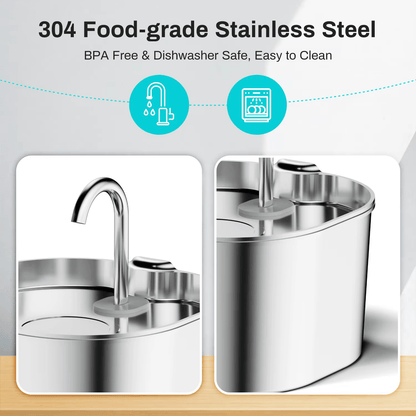 Stainless steel kitchen sink with features highlighted on a light gray background