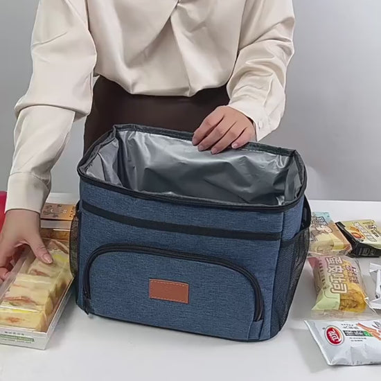 Lunch bag insulated with leakproof thermal lining, spacious interior, durable fabric, and stylish design for work, school, travel, and everyday meals.