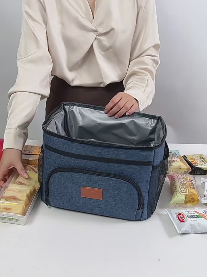 Lunch bag insulated with leakproof thermal lining, spacious interior, durable fabric, and stylish design for work, school, travel, and everyday meals.
